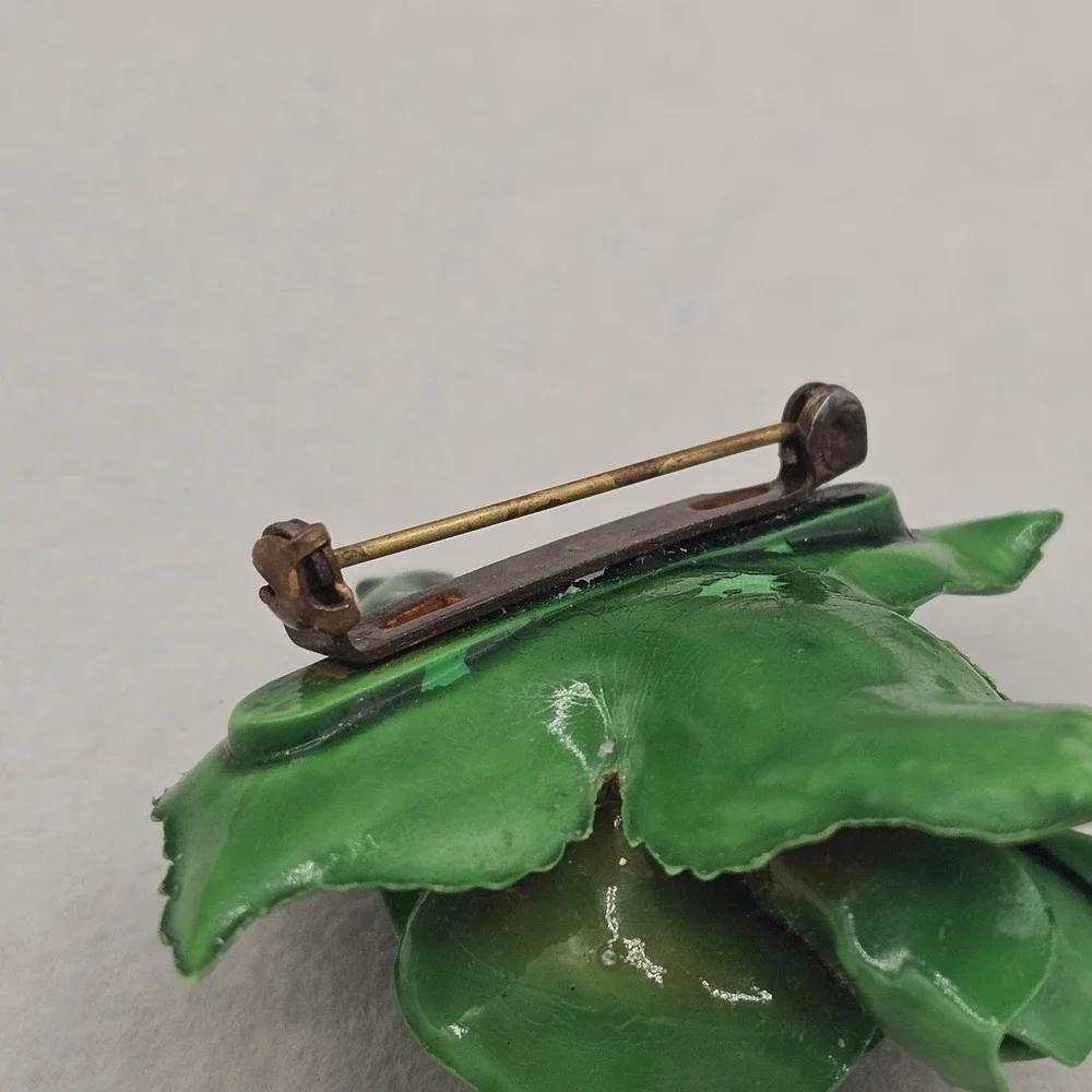 Vintage Green Rose Brooch Floral Leaf Kitschy Mid Century Retro 2 inch Pin